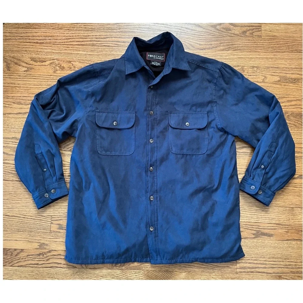 Forecast by Weatherproof Mens Navy Blue Faux Suede Fleece Lined Shirt Jacket M